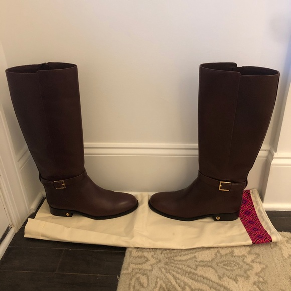 tory burch women's brooke round toe leather riding boots